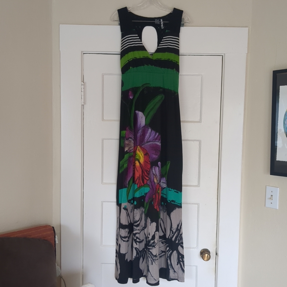 Desigual Septiembre Collection Maxi Open Back Floral Multicolor Small V Neck
